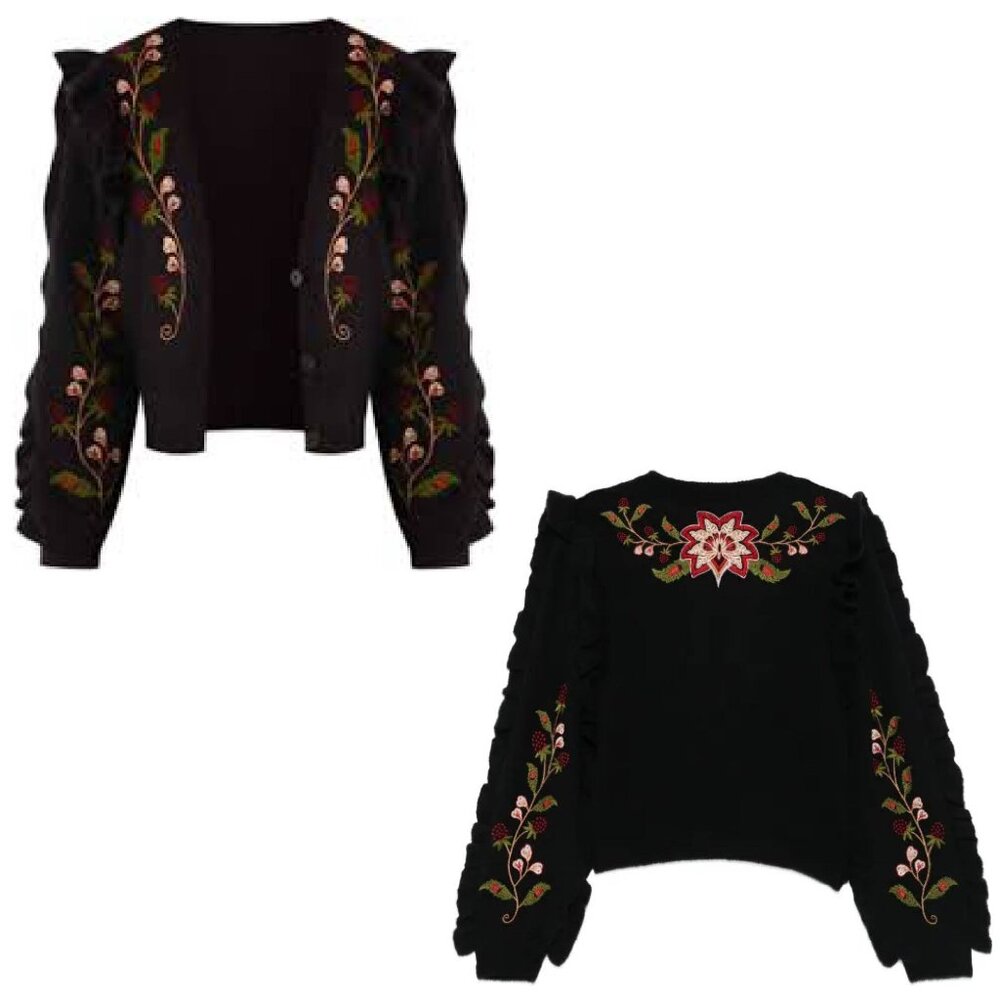Farm Rio Black Berry Embroidery Cardigan sweater XL New! - Picture 2 of 7